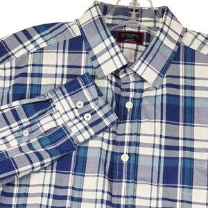 UNTUCKit Shirt 1Men's Large Blue White Plaid Long Sleeve Button Down Cotton‎